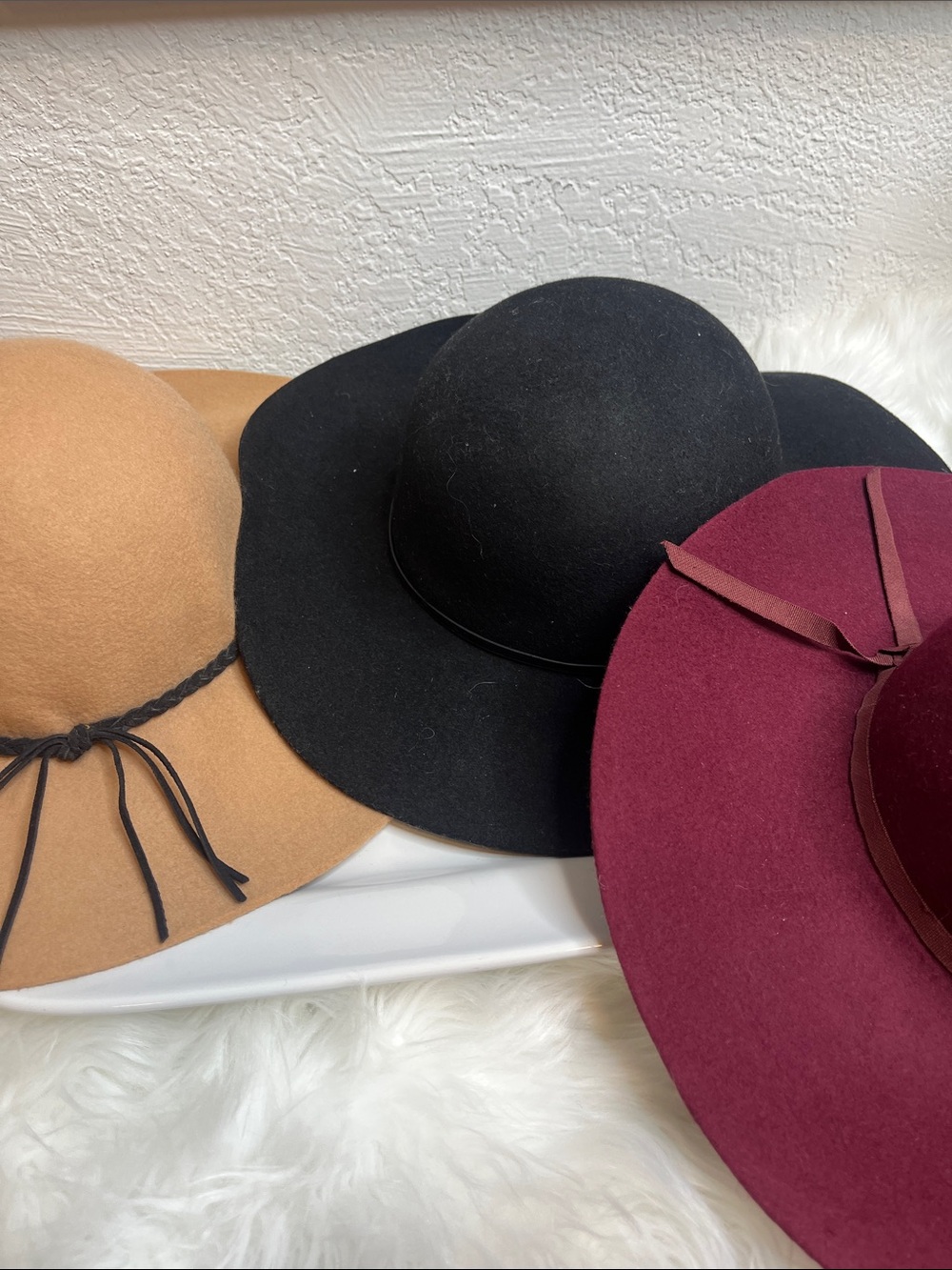 Bundle of Boho Wide Brim Felt Hat - Burgundy, Black, Camel - Picture 2 of 6